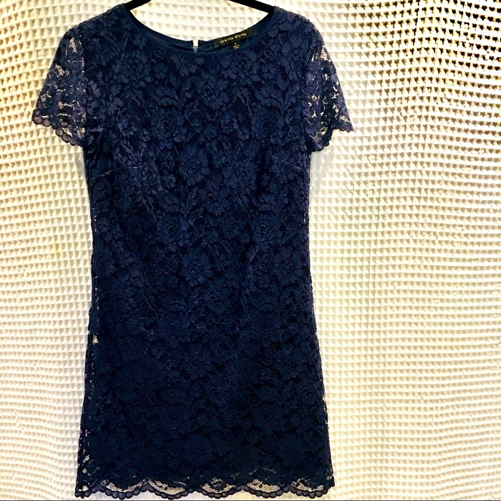New Cynthia Steffe  navy all over lace shift dress